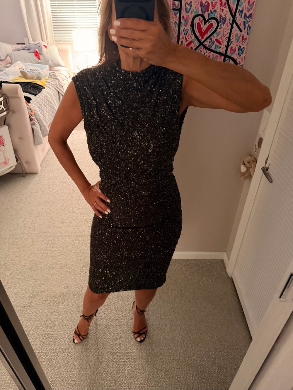 Vintage Alice + Olivia Black Metallic Sparkle Sleeveless Midi Dress